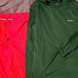Lot of Under Armour YMD Red Shorts & CG long sleeved Athletic Green Shirt Medium